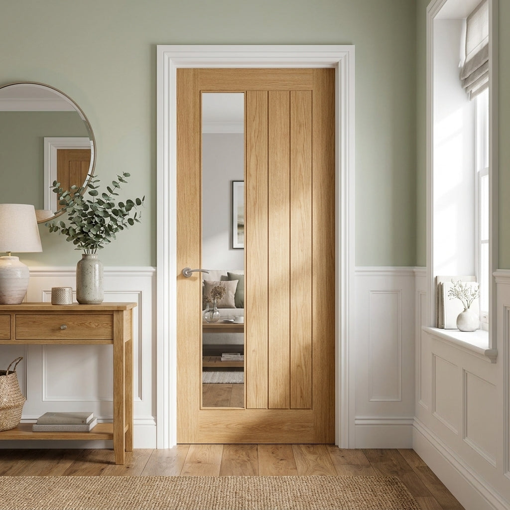 Internal Oak Door Unfinished with 1 Light Clear Offset Glass