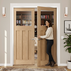 Internal Oak Unfinished 1930's DX 3 Panel 1 Light Glazed Pair Door Set for Custom Interior Design - Image 2