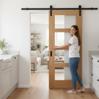 Unfinished Oak Sliding Door Set with 4 Light Clear Glass Panels - Timeless Design and Robust Construction - Image 2