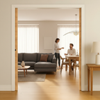 Premium Double Pocket Door Set with Five Horizontal Panels in Crown Cut Real Oak Veneer