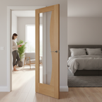 Premium Oak Door with Clear Glass Panel - Engineered Construction, Unfinished for Customization, A-Grade American White Oak Veneer