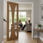 Premium Clear Glazed Fire Door with Deep U-Groove Design and Oak Veneer Finish - High-Quality Professional Grade for Industrial and Commercial Appl...