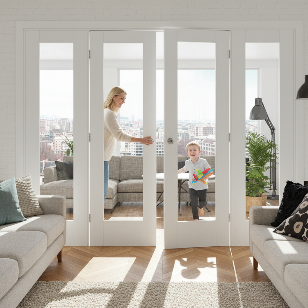 Premium Clear Glazed French Doors with Matching Side Panels - Customizable Room Divider Options