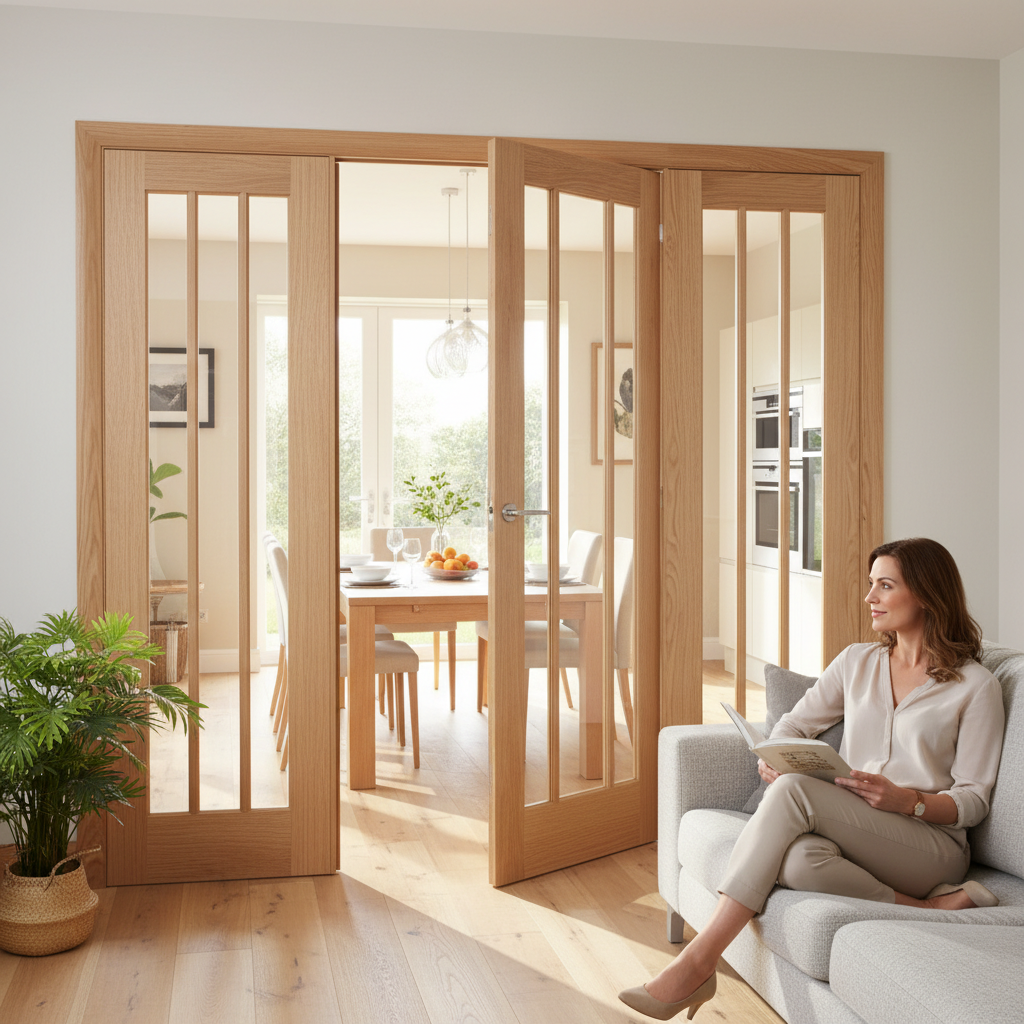 Premium Clear Glazed Room Divider with Matching Side Panels - Versatile Design for Modern and Traditional Homes