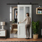 Premium White Internal Victorian 2 Panel 2 Light Obscure Glass Sliding Door with Black Top Mounted Kit - Image 2