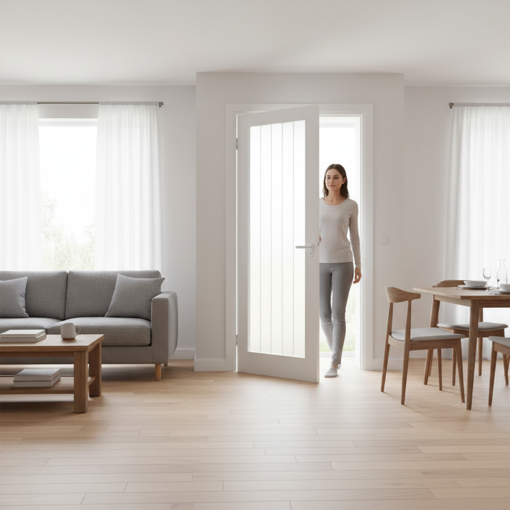 Premium Cottage Style 1 Light Interior Door with Textured Moulded Panel and Clear Etched Glass