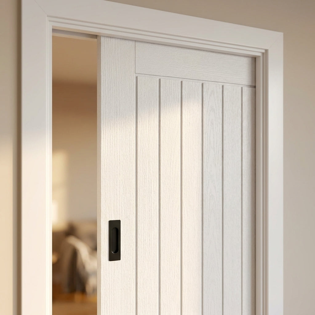 FD30 Fire Resistant Internal Pocket Door Set, White Moulded, 100mm, Primed Finish - detail view