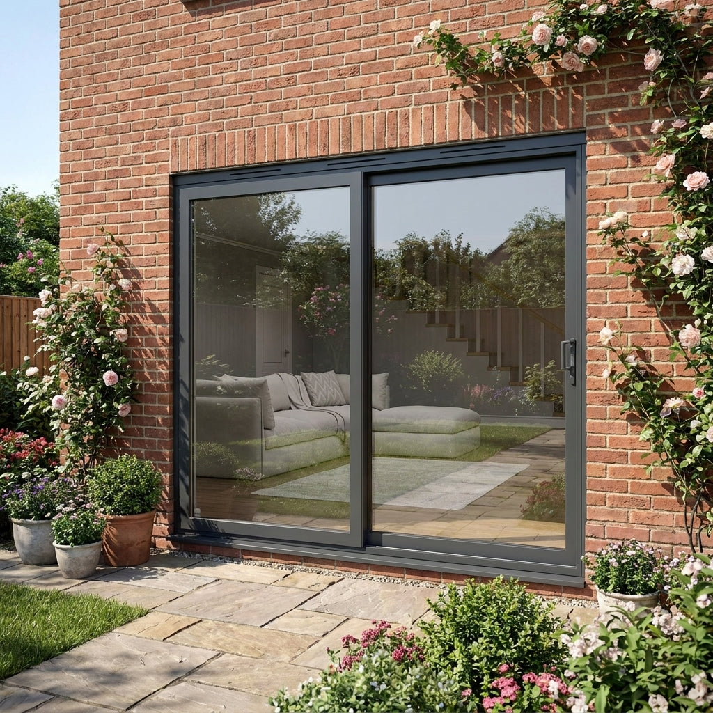 External Matt Grey Aluminium French Patio Door with Clear Glass