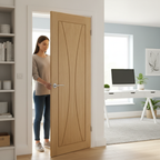 Premium Internal Oak Door with Deep U-Grooves, Unfinished for Customization, A-Grade American White Oak Veneer