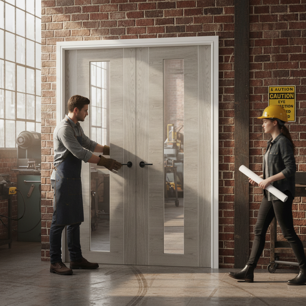 Premium White Grey Laminate Clear Glazed Door Pair - Durable, Low Maintenance with Modern Design for Family Homes