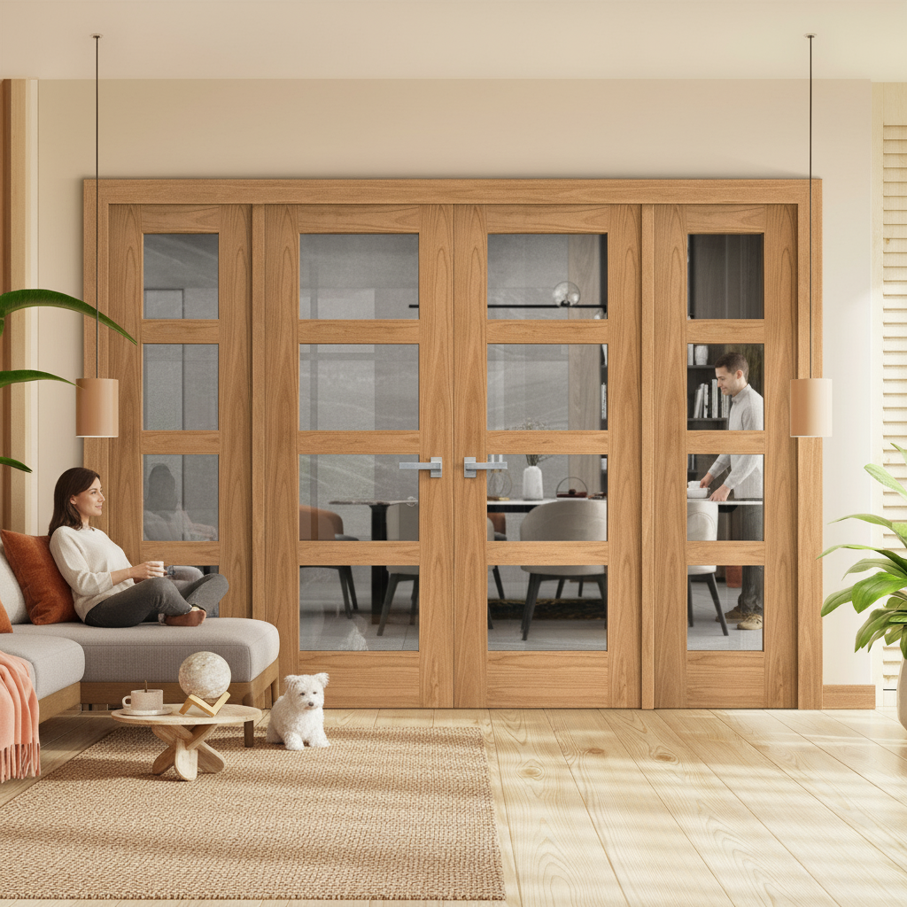 Premium Unfinished Oak Shaker 4L Clear Glass Sidelight Room Divider Set with Complete Frame Kit for Elegant Interior Design - Image 2