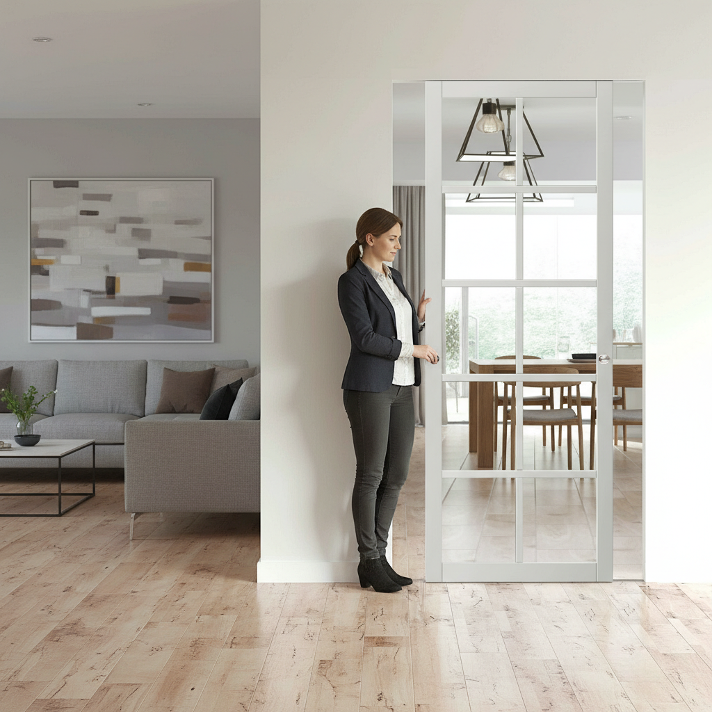 Premium Clear Glazed Flush Pocket Door Set - Space-Saving Design with No Bottom Track and 15-Year Guarantee