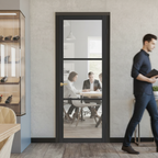 Premium 3L Industrial Style Door with Clear Glass - Solid Core, Prefinished Black, and 10-Year Warranty