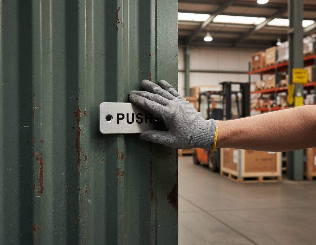 Premium Push Door Symbol in Satin and Bright Stainless Steel Finish - Ideal for Commercial Projects with 10-Year Guarantee