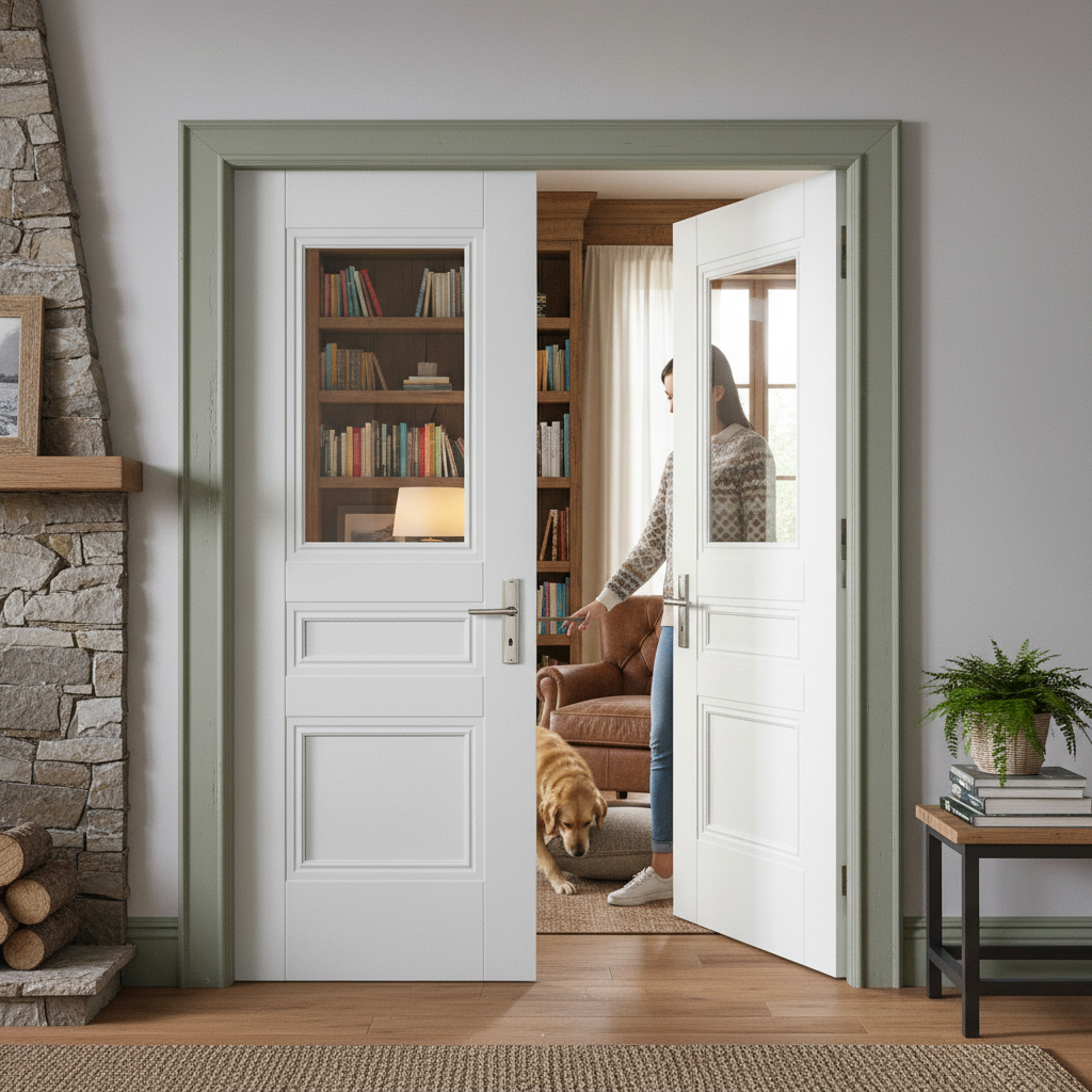 Premium Internal White Primed 2 Panel 1 Light Door Pair for Elegant Home Interiors - Image 2