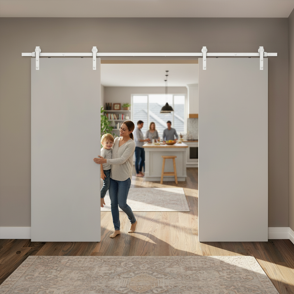 Premium Face Mounted Sliding Barn Door Track - White Powder-Coated Finish, Suitable for Door Heights with 100kg Weight Capacity and 1500mm Width - Image 2