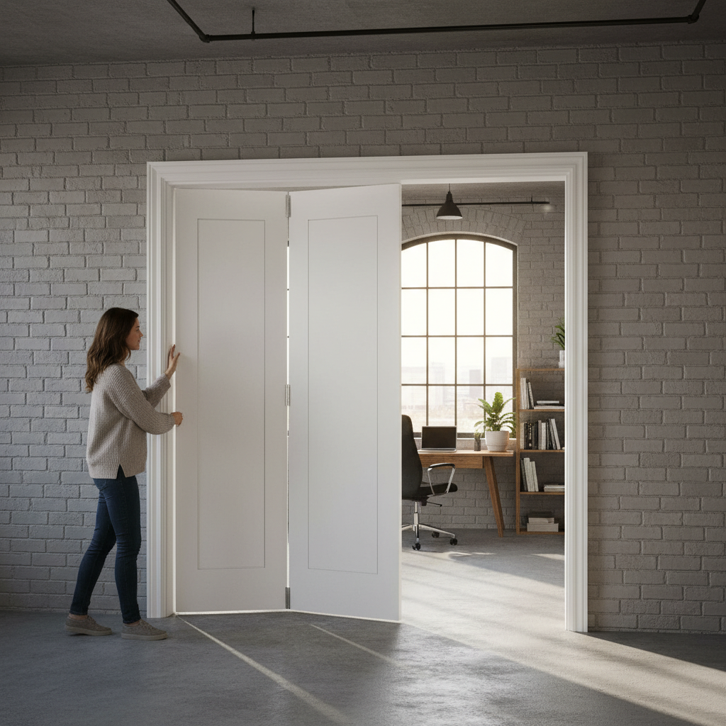 Premium White Room Divider with Top Hung Configuration and Flexible Bi-Folding Design for Customizable Space Management