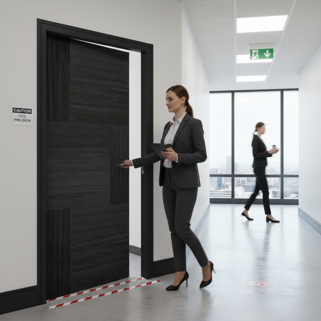 Premium Heavy Duty Fire Door with Six Offset Panels, Solid Core Design, and 10-Year Guarantee