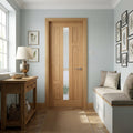 Internal Oak Door Made-to-Measure Fully Finished 4 Panel 1 Light Obscure Glass