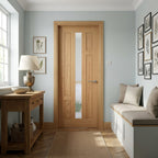Internal Oak Door Made-to-Measure Fully Finished 4 Panel 1 Light Obscure Glass
