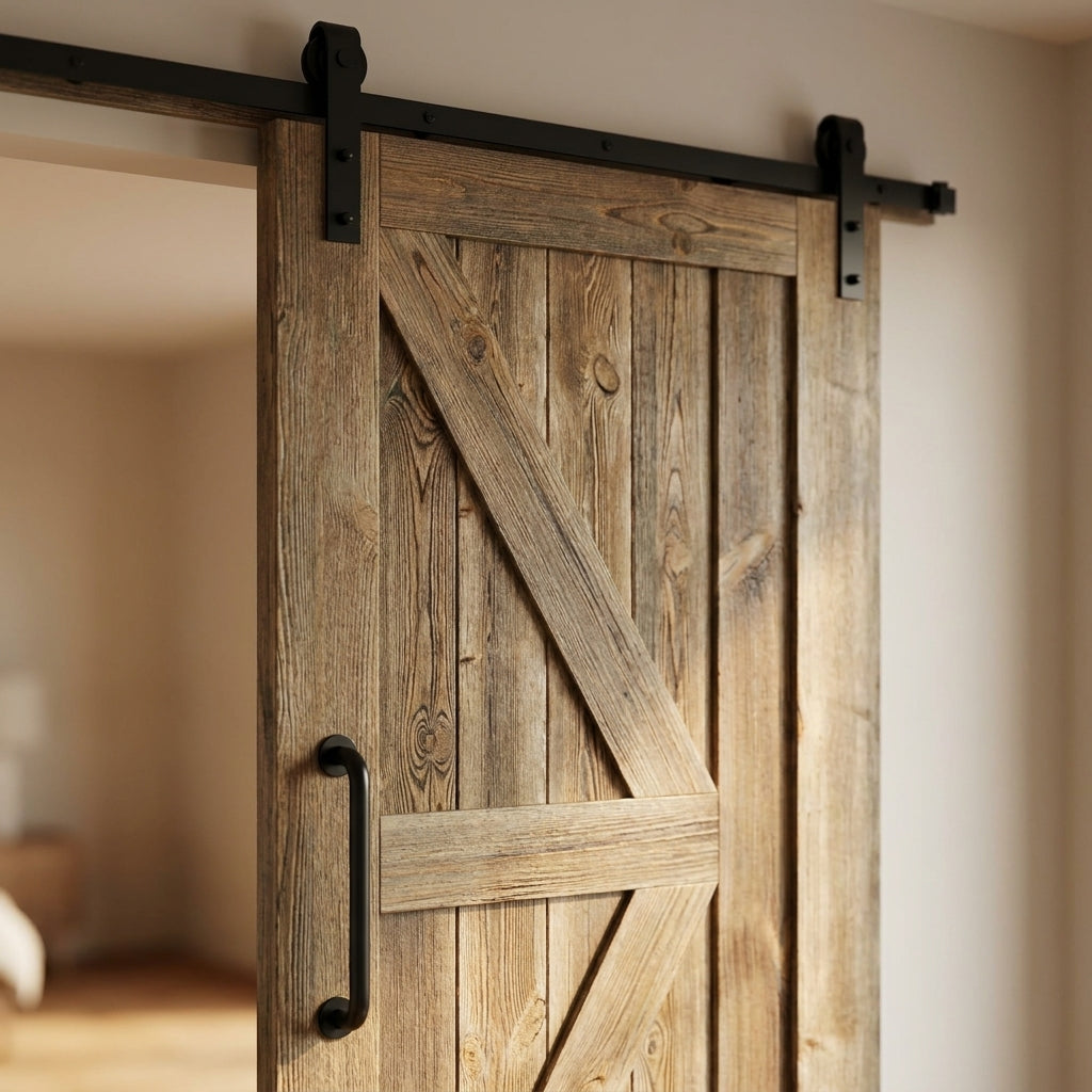 Internal Pine Barn Door, Carbonised, 1 Panel X Brace, Unfinished - detail view