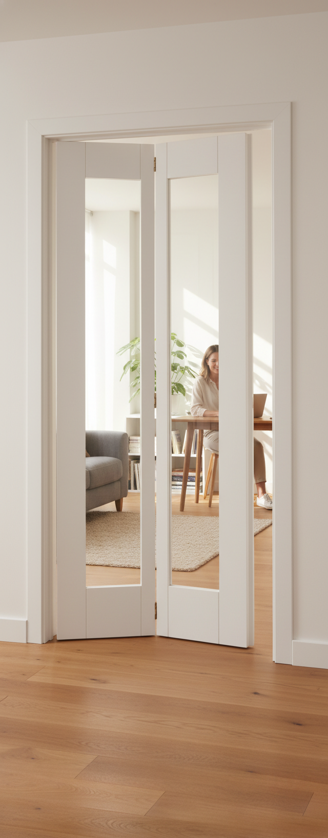Premium Internal White Primed 1 Light Clear Glazed Shaker Bi-Fold Door with Solid Engineered Core for Durability