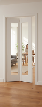 Premium Internal White Primed 1 Light Clear Glazed Shaker Bi-Fold Door with Solid Engineered Core for Durability