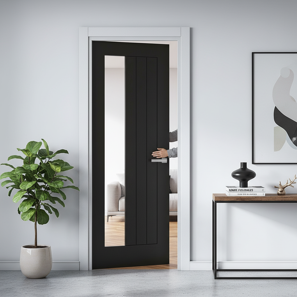 Premium Fully Finished Oak Glazed Door with Offset Clear Glass Pane for Modern Interiors