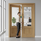 Premium Oak Murcia Clear Glazed Door Pair - Fully Finished with Raised Mouldings and Clear Tempered Glass