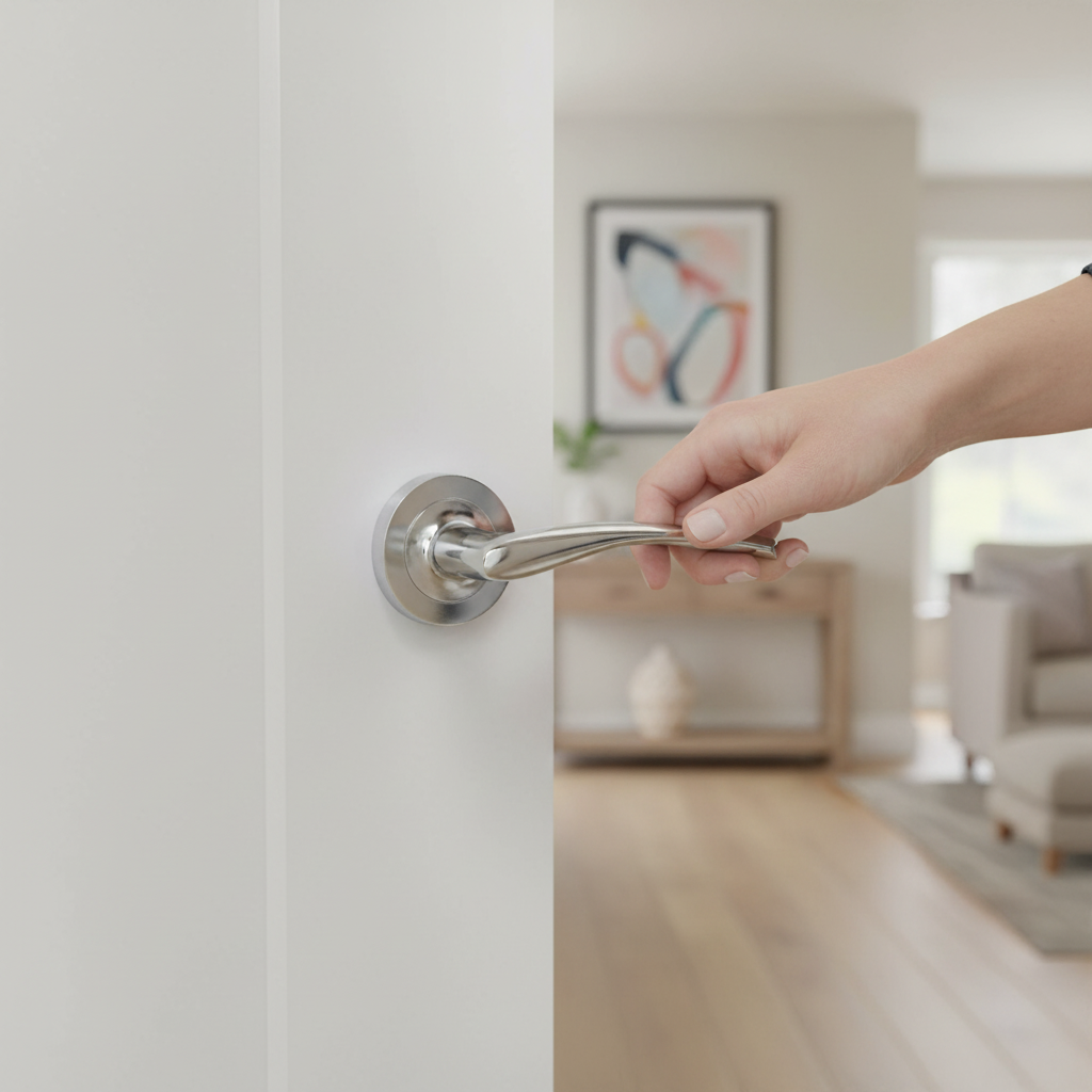 Premium Round Lever Door Handle with Polished Chrome Finish for Modern Interiors - Image 2