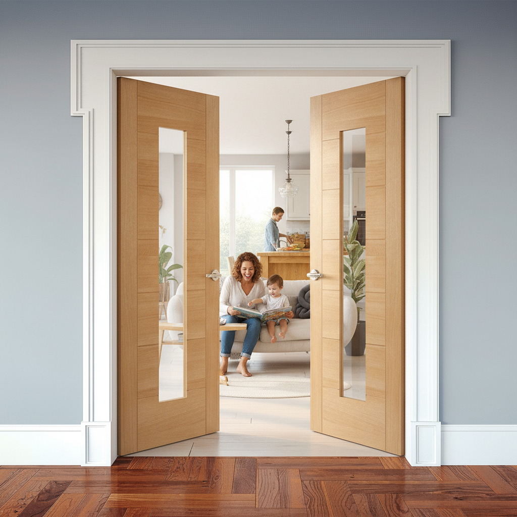 Internal Oak Fully Finished 1 Light Glazed Pair Door - Elegant Design, Durable Construction, and Professional...
