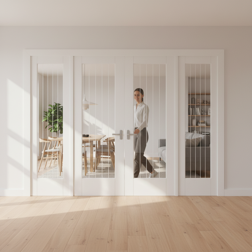 Premium Internal Room Divider Set with Etched Lined Glass Panels and Pre-Primed Frame for Elegant Living Spaces