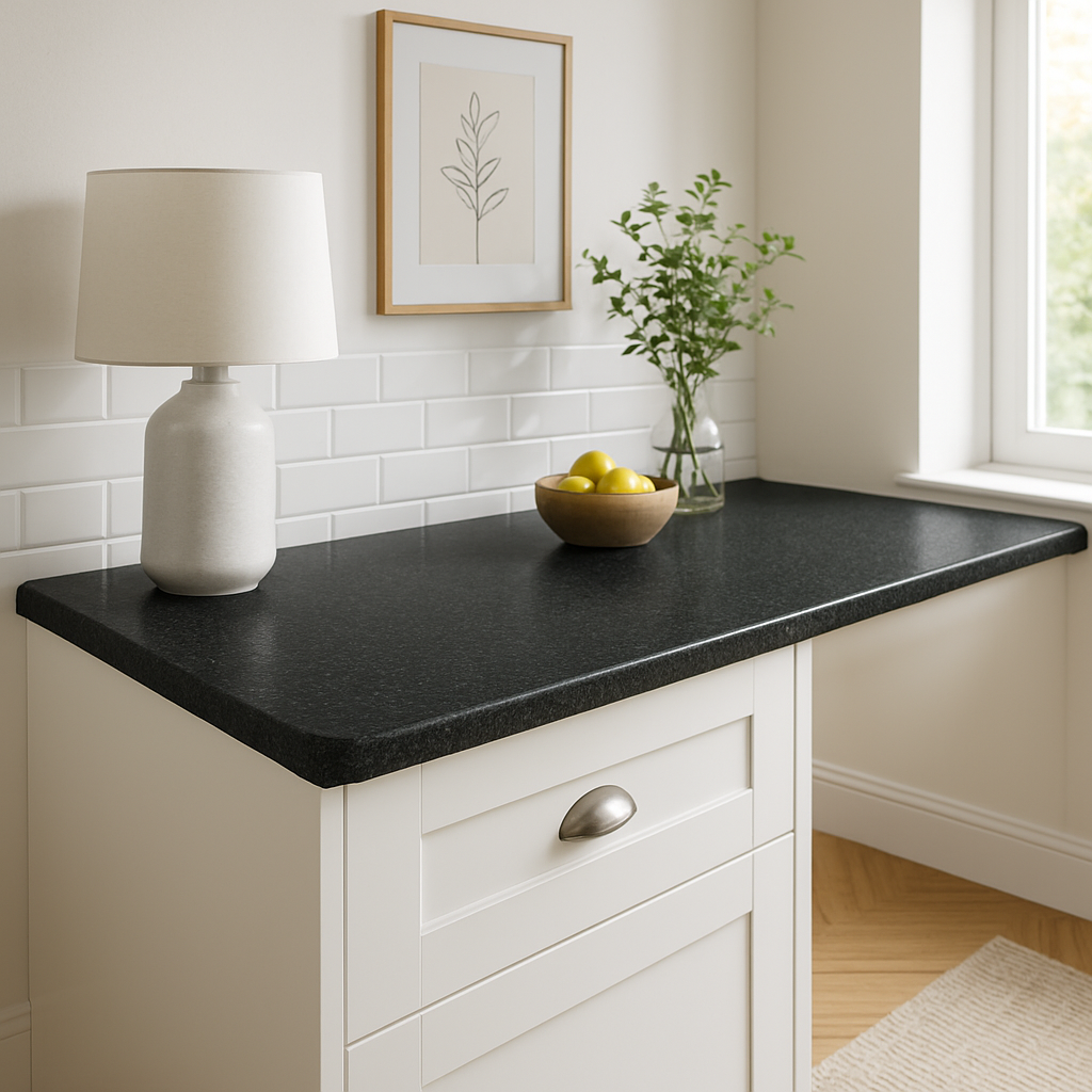 Rounded Edge Laminate Worktop in Black Slate, 3000mm x 600mm x 38mm