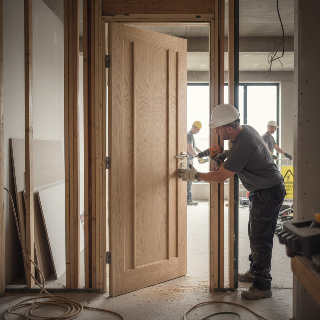 Premium Heavy Duty Oak Fire Door with Engineered Construction and 30-Minute Fire Rating for Enhanced Safety and Durability