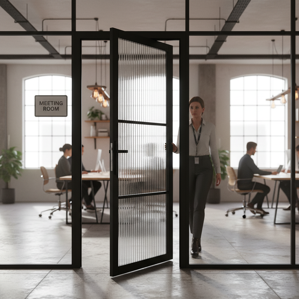 Premium Internal Fully Finished 3 Light Reeded Glass Industrial Studio Door for Contemporary Interiors