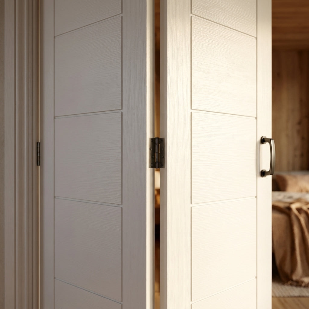 Internal Bi-Fold Door, White Primed, Solid Engineered Timber Core - detail view