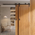 Internal Oak Sliding Door, Fully Finished, Black Face Mounted, Farley Design - detail view