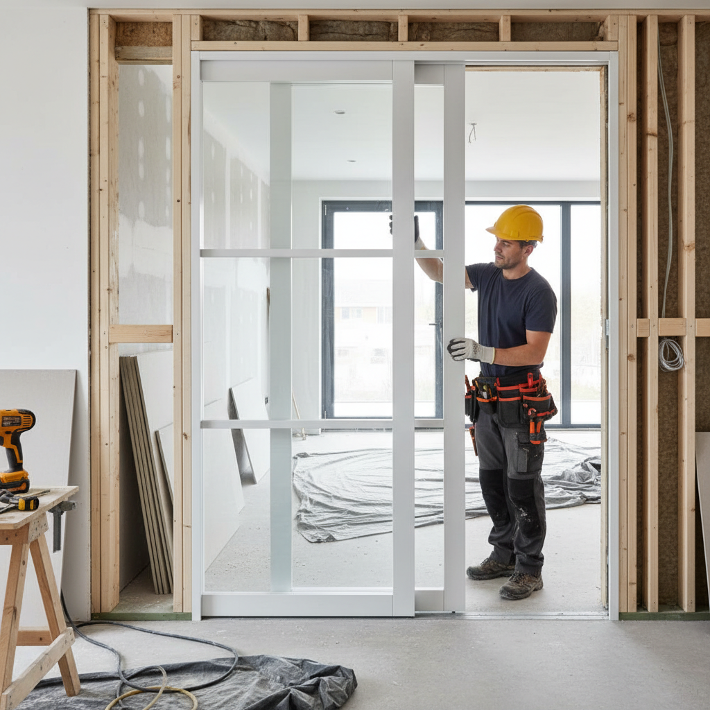 Premium Clear Glazed Double Flush Pocket Door Set with No Bottom Track and 15-Year Guarantee for Modern Interiors