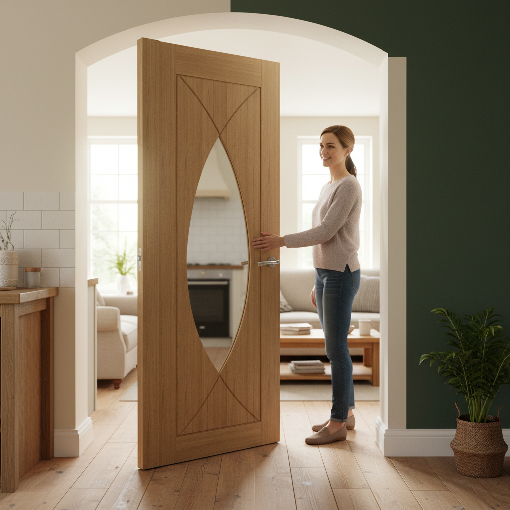 Premium Oak Glazed Interior Door with Clear Tempered Glass and Bespoke Size Options