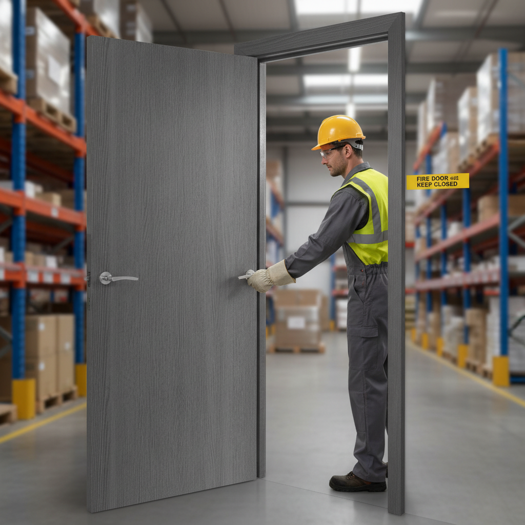 Premium Grey Flush Fire Door with 30 Minutes Fire Protection and Engineered Construction for Strength and Stability