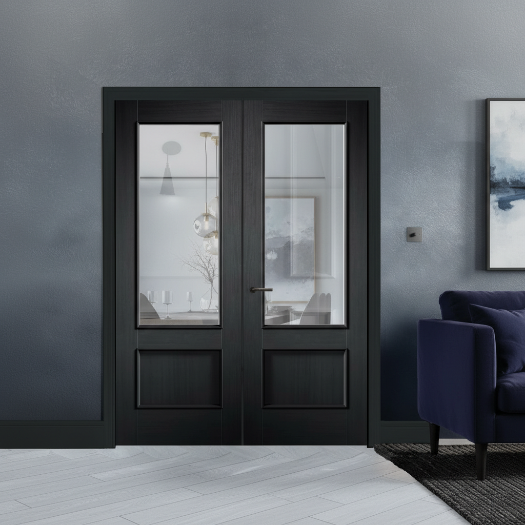 Premium Clear Glazed Door Pair with Charcoal Black Finish and Engineered Construction for Strength and Stability