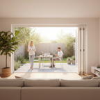 Premium White Freefold Interior Folding Door System with Clear Glazed Doors and Versatile Room Configuration Options