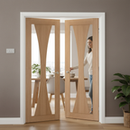 Premium Oak Internal Door Pair with Obscure Glazed Design - Modern Style and Custom Sizes Available