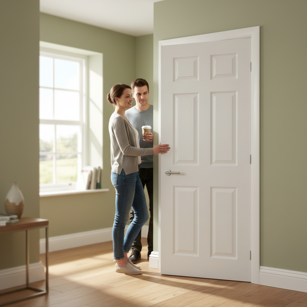 Premium Fully Finished White Moulded 6 Panel Internal Door with Engineered Construction for Strength and Stability