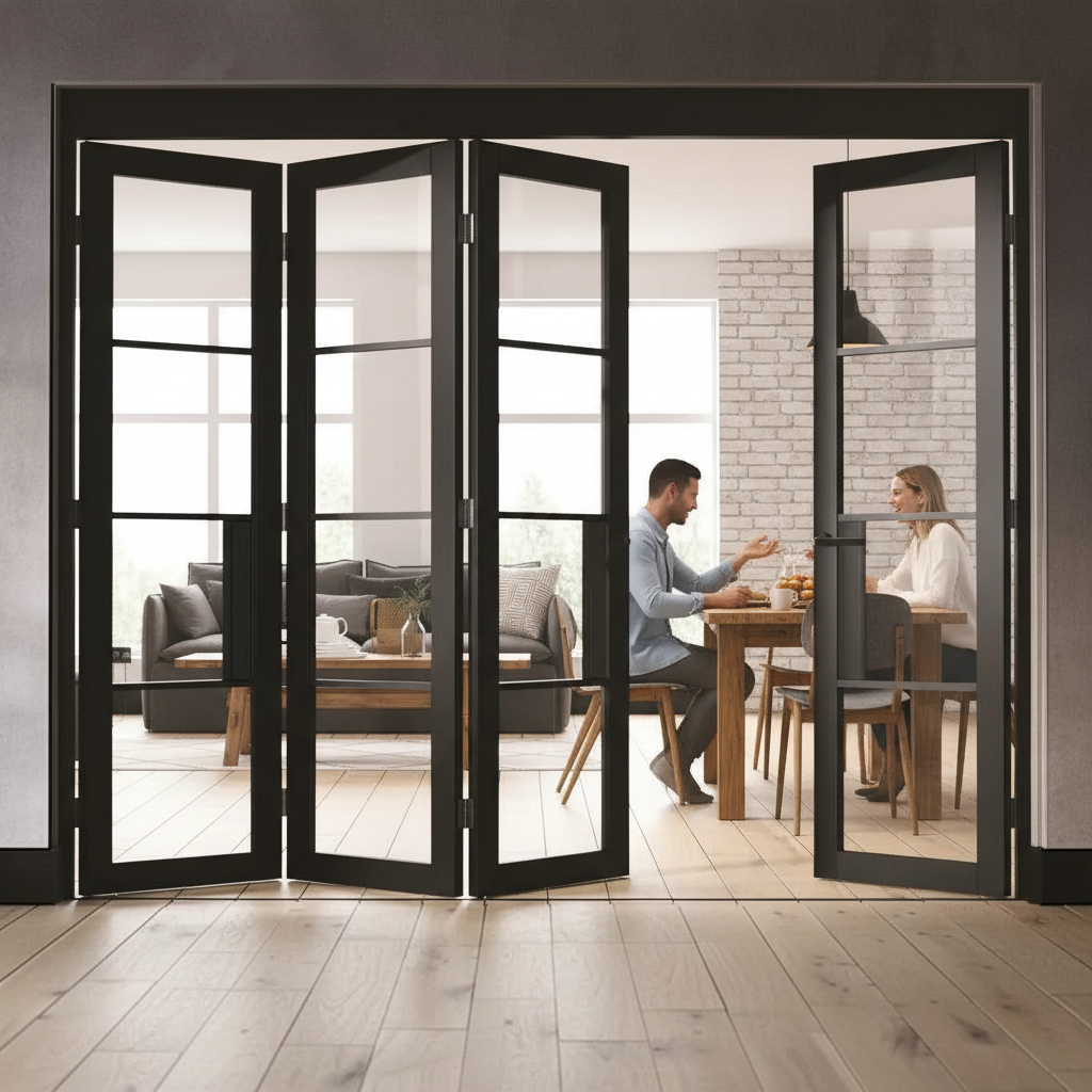 Premium Industrial Style Folding Doors with Clear Glass - 4 Door Configurations Available