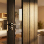 Internal Black Door Fully Finished with 1 Light Offset Clear Glass - detail view