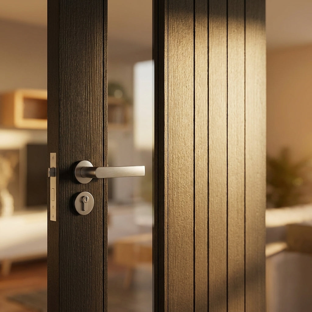 Internal Black Door Fully Finished with 1 Light Offset Clear Glass - detail view