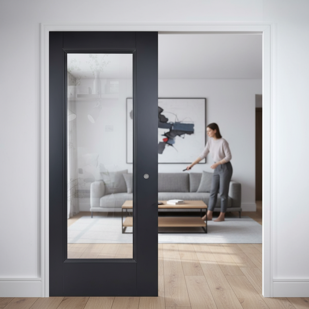 Premium Telescopic Pocket Door System with Clear Glazed Panels for Elegant Space Transformation