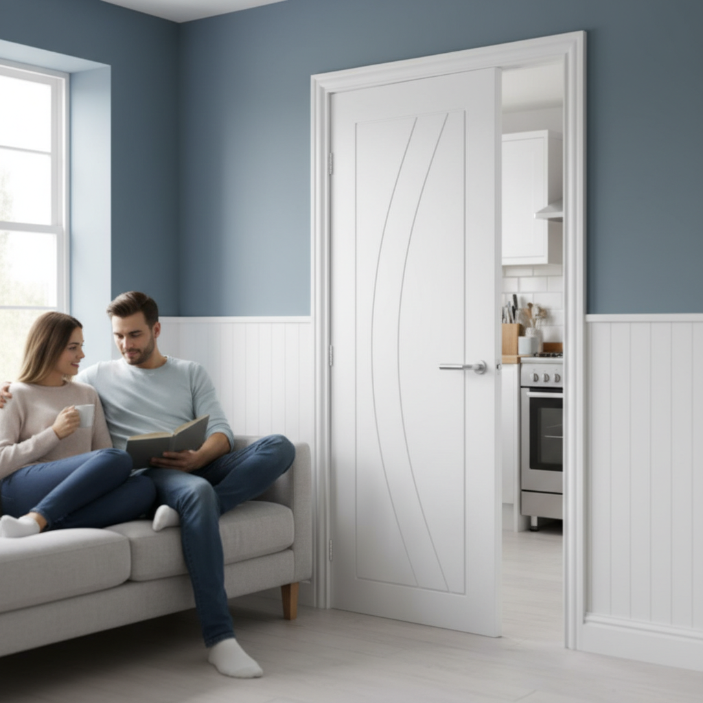 Premium White Fire Door with Solid Engineered Core and 30-Minute Fire Rating for Enhanced Safety and Style