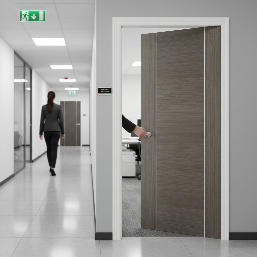 Premium Contemporary Grey Internal Fire Door with Silver Inlays - 30 Min Fire Rated for Safety and Elegance